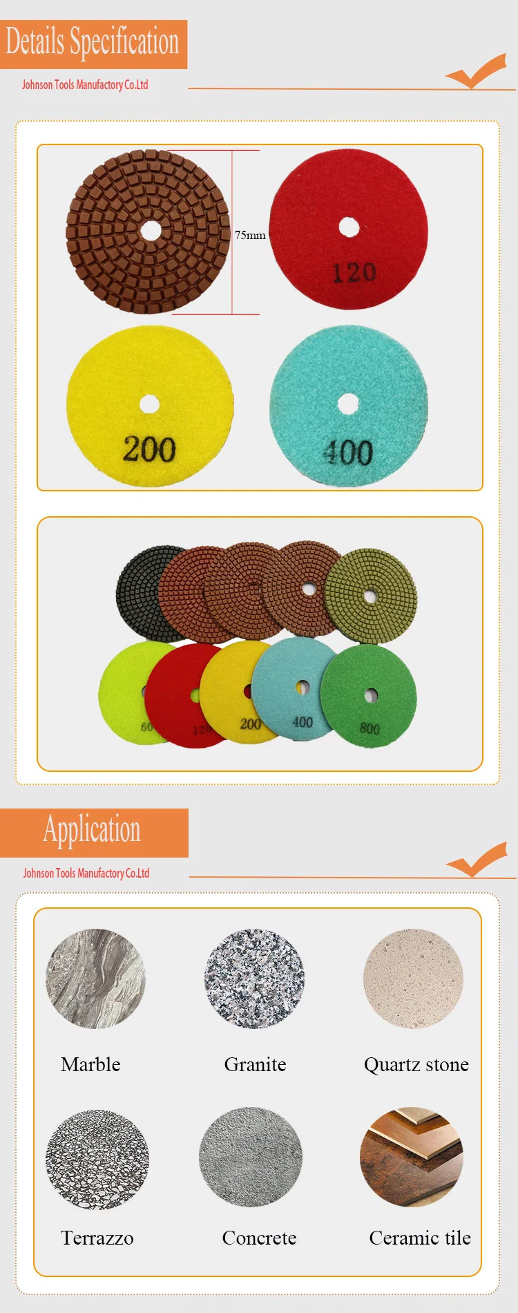 3 Inch 75mm 7 Steps Polishing Resin Wet Usage Diamond Finishing Polishing Pad for Rock Marble Tile